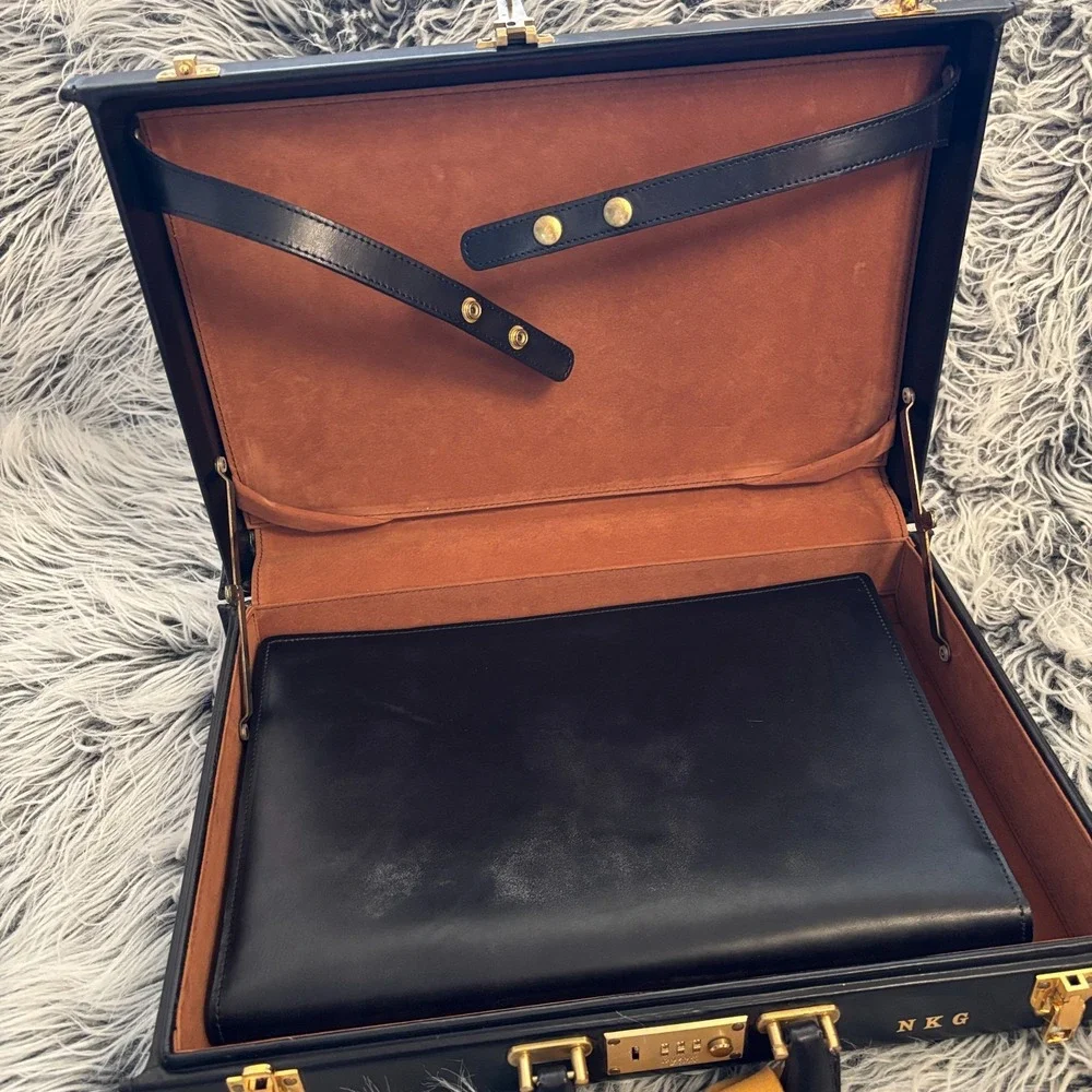 VTG Schlesinger Brothers Black Saddle Leather‎ Briefcase Attaché RARE Sz 18 NWT